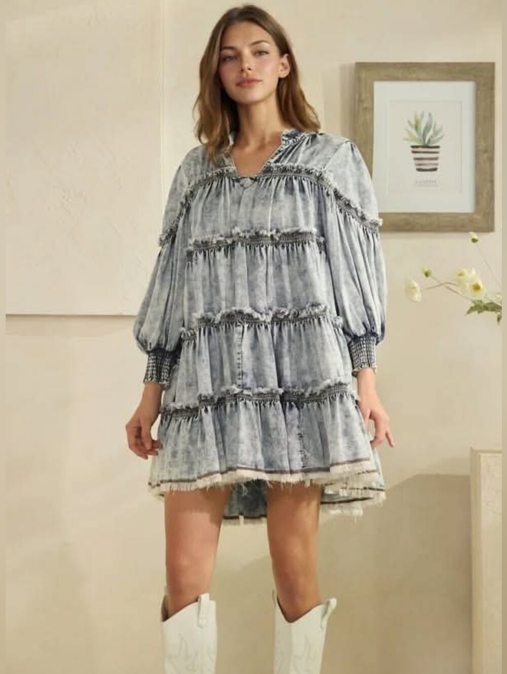 Oli & Hali Washed Gray Tiered Mini Dress